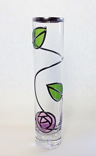 Handmade Glass Cylinder Vase, Shown With A Beautiful Charles Rennie Mackintosh Inspired Rose And Leaf Design.