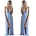 Produktbild Ba Zha Hei Frauen Sommer Chiffon ärmellose Boho lange Maxi Abend Party V-Ausschnitt Faltenrock Strandkleid Cocktailkleid Festlich Party Strand Kleid Lässig Elegant Festlich Partykleid (S, Blau)