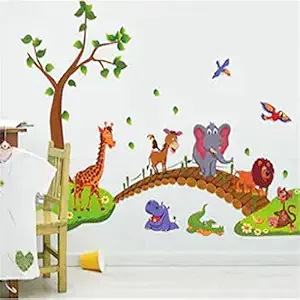 JAAMSO ROYALS Multi Colour Nursery Zoo Animals Vinyl Home Decor Wall Sticker (60 cm X 90 cm)