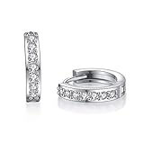 ♛TAMAÑO: 15*14mm Pendientes de aro YAZILIN para mujer Aros chapados en oro blanco Círculo redondo sin fin Aretes con bisagras Huggie con aretes de circonio cúbico para damas y niñas para la vida diaria