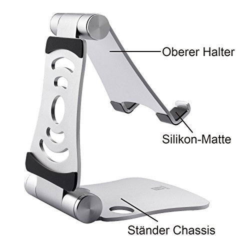 Faltbar Tablet Ständer Multi-Winkel ZEIGER einstellbar Handy Halter für 4-13″ Tablet iPad Air Pro mini,iPhone,macbook,kindle Samsung Tab mini Aluminium Reise Tablet Ständer Tischplattenhalter Tisch Halterung Silber Y192S - 5
