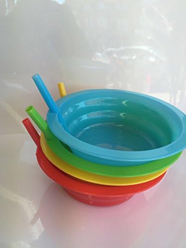 2 Green Sip-A-Bowls ; cereal ice cream bowls with built-in straws cavoli brand