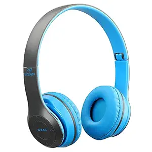 GLAMPANDA P47 Wireless Headphones Sports Portable Foldable Stretchable On- Ear Bluetooth V5.0 with Mic for Calling Also SD Card/FM Support Compatible with All Devices (Random Color)