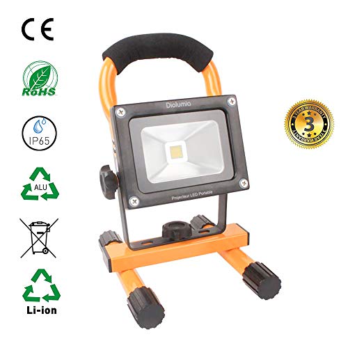 Preisvergleich Produktbild Diolumia-LED-Lampe Fluter Handlampe 10W mit AKKU Strahler Arbeitsscheinwerfer Beleuchtung [Energieklasse A++] 780LM IP65