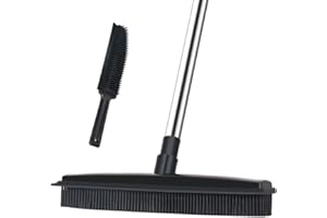 LANDHOPE Lanhope Soft Push Broom Long Handle, Carpet Rake 50 inches For Pet Hair Removal With Squeegee Fur, Rubber Broom for Carpet Hardwood Tile Windows Clean