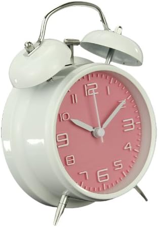 Goldfox Classical Twin Bell Alarm Clock with Nightlight and Loud Alarm Backlight Silent 4-inch Bedside Desk alarm clock , Battery Operated (Pink)
