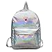 Produktbild Longra Rucksack Damen Mädchen Studenten Backpack Laser Leder Rucksack Schultasche Rucksack Satchel Mode Frauen Kinderrucksack Schulrucksack Reiserucksack Umhängetasche (Silver)