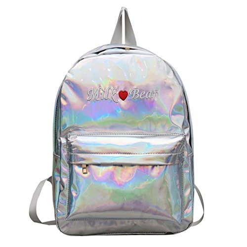 Preisvergleich Produktbild Longra Rucksack Damen Mädchen Studenten Backpack Laser Leder Rucksack Schultasche Rucksack Satchel Mode Frauen Kinderrucksack Schulrucksack Reiserucksack Umhängetasche (Silver)