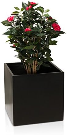 Plant Pot CUBO Fibreglass Planter, Flowerpot - Colour: Black, matt Surface, Weather- and Frost-Proof, Indoor & Outdoor Use
