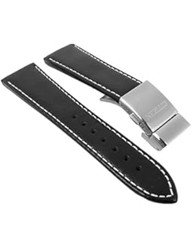 Ersatzband Leder Band schwarz mit Kontrastnaht 23mm passend zu Citizen Eco Drive Funk Chronograph AT8011-04E