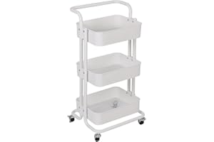 T-LOVENDO.ES T-LoVendo Carro De Cocina Metalico con Ruedas. Carrito Auxiliar Multiuso.3 Cajones de Almacenamiento. 85x43x37cm. Ideal para Frutas, Verduras, Cocina, Salón, Oficina. Color Blanco