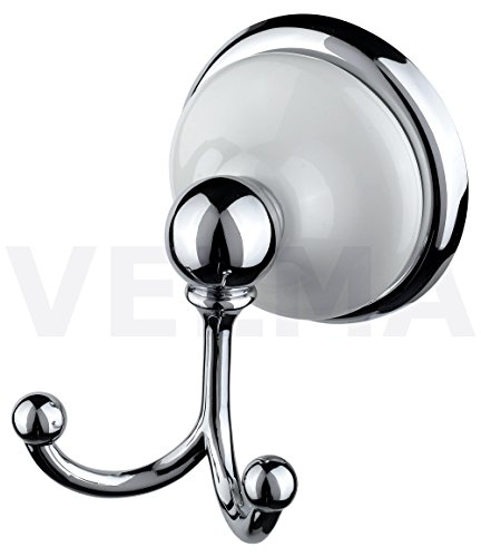VELMA - 218353 - Sehr schöner Doppel-Handtuchhaken - Exclusives Design - Aus unserer Serie Bianco - Hochglanz verchromt und aus hochwertiger Keramik - Kein Plastik - 100 % rostfrei - Premium Qualität !