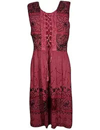 Indiatrendzs Womens Sleeveless Western Dresses Embroidered Lace up Summer Holiday Dress M/L