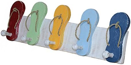 Wall Flip Flop 5 hook Hand Painted Fairly Traded From Bali Shabby Chic Nautical