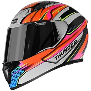 Studds Thunder D8 Matt Black N10 Orange With Mirror Visor 580MM (L)