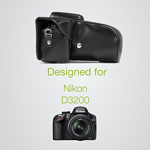 MegaGear MG1060 Etui souple en Cuir pour Nikon D3200  18-55mm  Noir