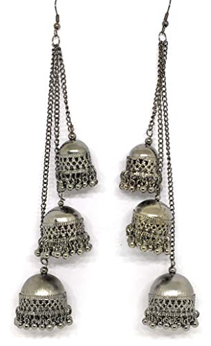 Glamour Fashion Zone New Eid Special Latest Design Cocktail Stylish Afghani Kashmiri long Oxidized Gray(Dark) Party Wear Fancy Jhumka jhumki Earrings For Women Stylish