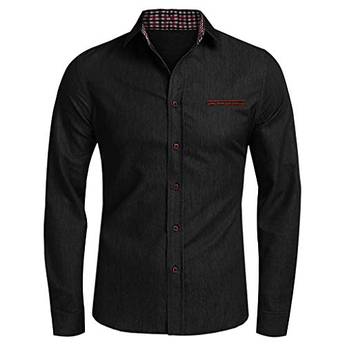 Preisvergleich Produktbild Aoogo Männer Button Umlegekragen Denim Casual Langarm Shirts Tops Bluse