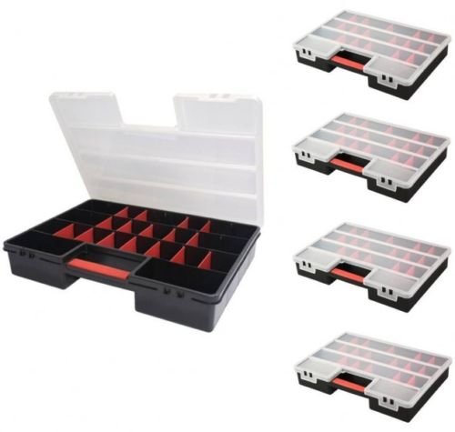 5 Stück XL Sortimentskasten, Organizer mit 21 variablen Einteilern pro Box. Maße BxTxH in cm: 46 x 32 x 8 cm