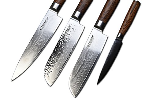 Damastmesser von ALPENKOCH – 20 cm Klinge – Kochmesser – HRC 60 – Äußerst scharf! – Pakka-Holz Griff – perfekt ausbalanciert – Ideal für Hobby- & Profiköche mit hohen Ansprüchen (Chef) - 5