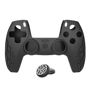 PSS PS5 Controller Silicone Cover Case Protective Non-Slip Skin Anti-Slip Soft Silicone Rubber Accessories Set for Playstation 5 Duelsense Controller with Thumb Grip x 2 (Black)