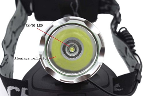 Genwiss 3000 Lumen CREE XM-L T6 LED Aluminiumlegierung Scheinwerfer Stirnlampe Lampe Licht der Taschenlampen-3 Modus Super T6 Weißlicht (inklusive 2x 5000mAh Batterie 18650) - 2