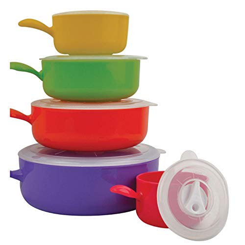 10pc Coloured Microwave Food Cooking Bowls Set With Lids Pot Pan Containers