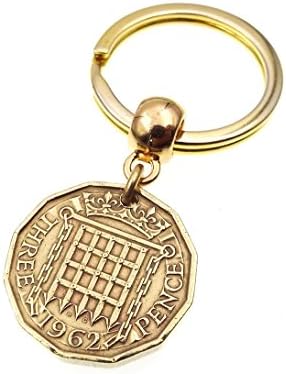 Genuine 1962 Brass Threepence Coin Keyring 56th Birthday Gift