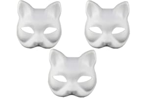 LABSTANDARD Maschere bianche fai da te Maschera di carta verniciabile a forma di gatto bianco mezza cartapesta maschere artistiche per feste in maschera fai da te creatività e accessori cosplay di Halloween