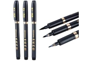 ACOGEDOR 3 pezzi di penne per calligrafia, penna a inchiostro cinese grande/medio/piccolo, inchiostro nero ricaricabile, per disegno calligrafico, firma