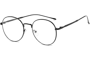 FLYDO Metall Frame Retro Glasrahmen-Ebenenspiegel Dekobrille Klassisches Rund Rahmen Glasses Klare Linse Brille