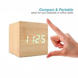 Mini Würfel Digital Wecker Retro USB / AAA Batteriebetriebene LED-Beleuchtung Sprachsteuerung mit Zeit Datum Temperaturanzeige (Bambus) - 3
