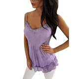 iHENGH Damen Top Bluse Bequem Lässig Mode T-Shirt Sommer Blusen Frauen Sexy V Ausschnitt Lace Up Patchwork Ärmelloses Tank Camis Tops(Lila, M)