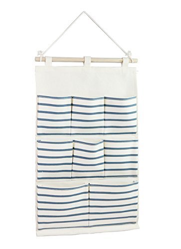 Tandi Linen/Cotton Fabric Wall Door Closet Hanging Storage Bag Case 8 Pockets Home Organizer Blue Strips by Tandi