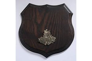 GTK - GEWEIHE & TROPHÄEN KRUMHOLZ GTK – Corna & trofei in Legno di Corno 1 X Scudo Cinghiale Trofeo Cartello a Forma di Stemma, AF 19 cm, con Foglia di Quercia Massiccio + Piccolo