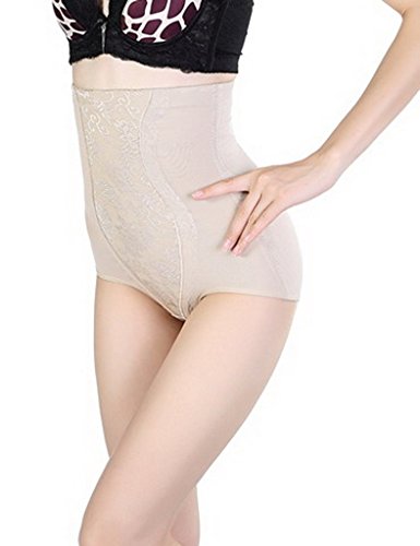 Bigood Women Sheer Mesh Boyshort High Waist Underpants Apricot XXL Waist 80-86cm