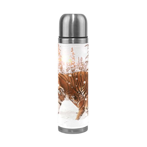 Eslifey Tigers Snow Day Forest - Borraccia termica a tenuta stagna, con doppio sottovuoto, in acciaio inox, 500 ml