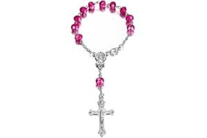 BOBIJOO JEWELRY - Mini Rosario coche camión Bracciale Virgen María Cruz colgante plata y fushia