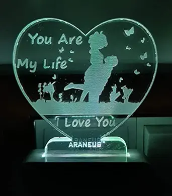 Araneus 3D Illusion LED Night Lights for 7 Colors Led Bedroom Decoration Lighting Gifts for Boys Girls Kids Baby Friends Love Couple and You are My Life with I Love You Night Lamp(10 cm, Multicolor)