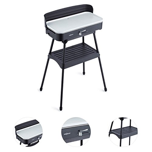 oneConcept Porterhouse Elektrogrill Tischgrill (2200 Watt, Keramikbeschichtung, robuster Standfuß, leicht zu reinigen, Temperaturregler, Fettschale, Windschutz, Grillgutablage) schwarz - 3
