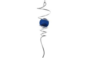 CIM Girandola decorativa Acciaio inox, Gioco a vento - SPIRALE Coda blu - dimensioni: 7,5x28cm, sfera: Ø5cm - con cuscinetto a sfere vertebre, ganci, cavo di nylon 1m e globo di vetro