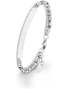 s.Oliver Damen-ID Armband Identarmband 17+3 cm verstellbar mit Plakette (gravurfähig) Edelstahl Glassteine