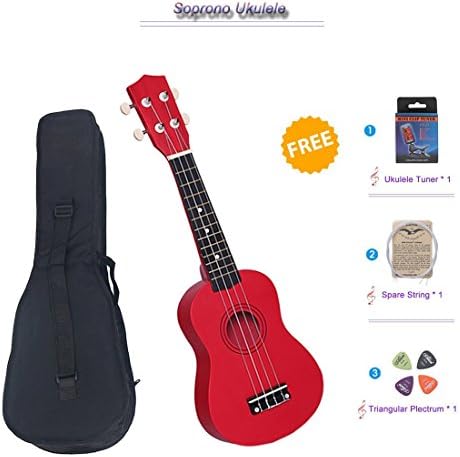 Soprano Ukulele, Perfect for Learning To Play Ukulele Starter, 21" Colorful Hawaiian Ukulele Starter for Kids Student, with a Big bag and a Tuner (Red)