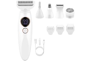 ILESTDG Rasoir Elios Femme 5 En 1, Rasoirs Électriques Femme, Tondeuse Bikini 5 En 1 Étanche IPX7, Pour Bikini, Aisselles, Jambes, Nez (1 pièce)