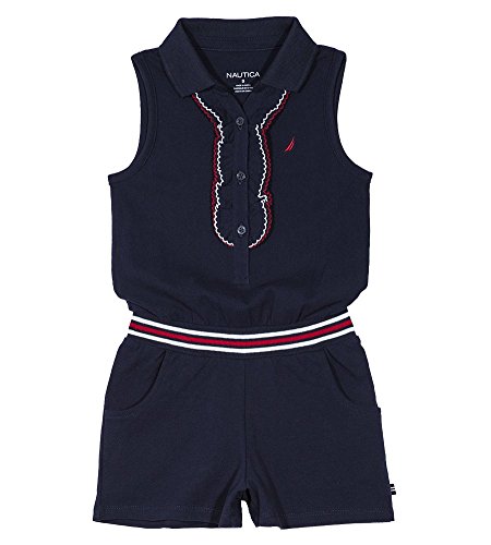 Nautica Girls' Fashion Rompers, Picot Navy, 6X Big