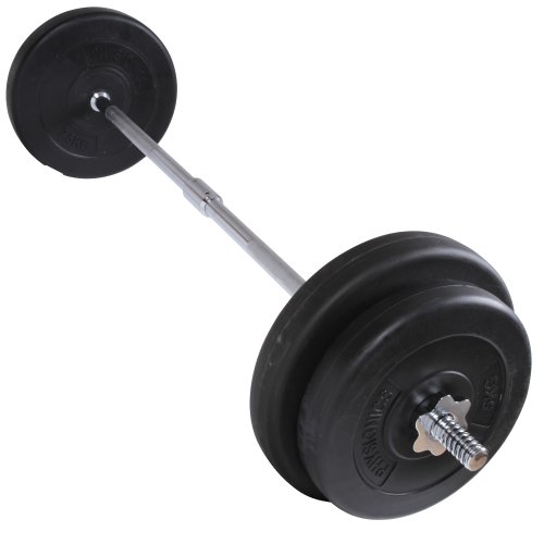 Physionics Langhantel Set 30kg Hantelstange mit rutschfesten Griffflächen inkl. 4 Gewichte