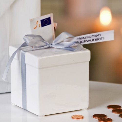 Casablanca Spardose 'Geschenk' weiss 8x8cm