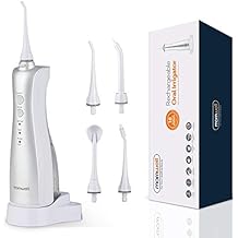 Dental Water Flosser, Mornwell Cordless Dental Flosser for Teeth with 5 Interchangeable Tips, Rechargeable Oral Irrigator for Travel & Home Use, IPX7 Waterproof &ndash; Sliver