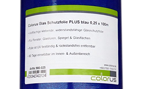 Colorus Glas Schutzfolie PROFI blau selbstklebend 25 cm x 100 m – Fenster Schutz Folie – Glasschutzfolie – PREMIUM Oberflächen Abdeck Schutz Folie - 2