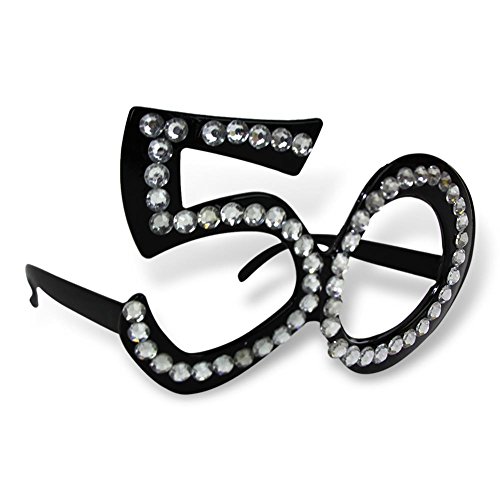 HC-Handel 923424 Party-Brille "50 Jahre" mit Strasssteinen schwarz 14 x 9 cm